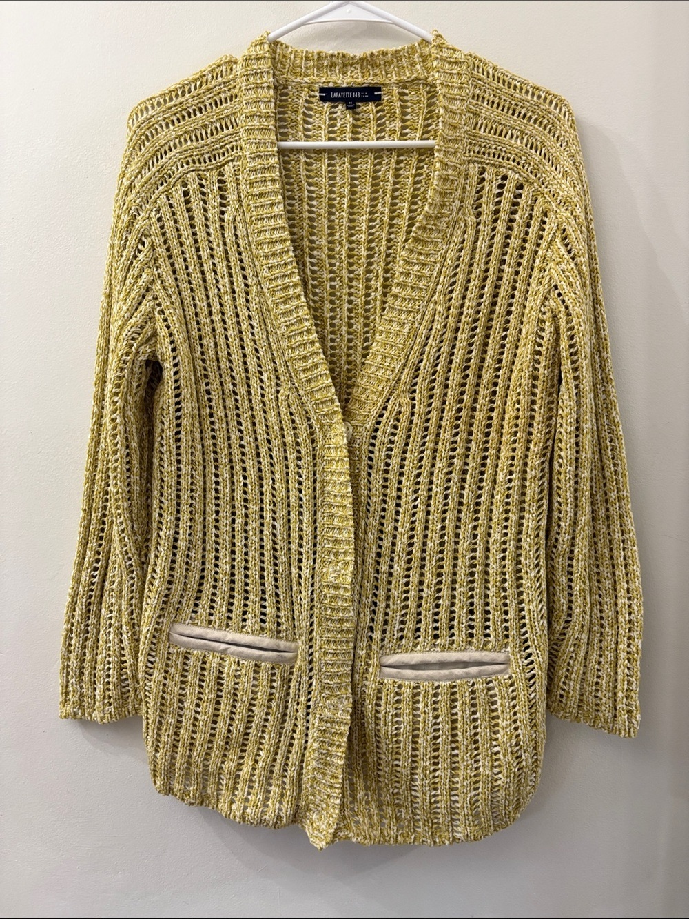 Lafayette 148 New York Open-Knit Yellow Cardigan Sweater - women’s medium